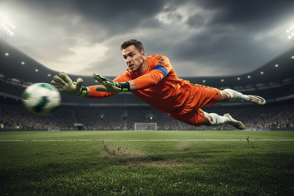 gardien de foot qui plonge 